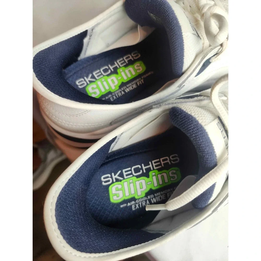 Skechers Hands Free Slip-ins Durham White Navy Extra Wide 232444WW Mens 9.5